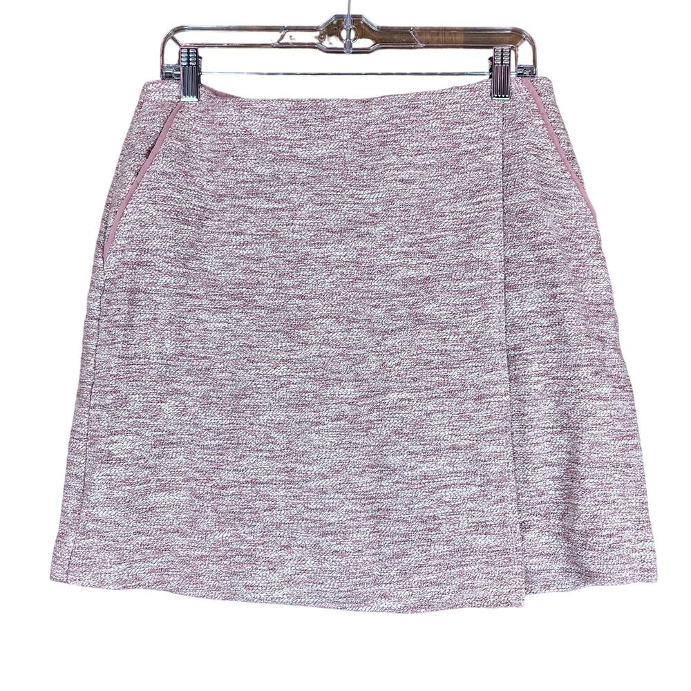 Ann Taylor LOFT Womens Skirt Pink Tweed Wrap Faux Academia Mini Stretch 10